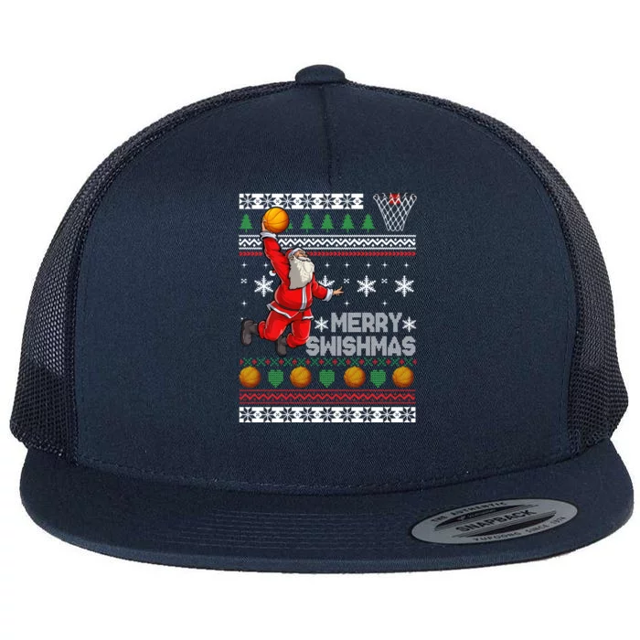 Basketball Ugly Christmas Sweater Xmas Funny Dunking Santa Flat Bill Trucker Hat