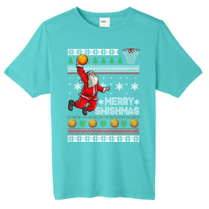 Basketball Ugly Christmas Sweater Xmas Funny Dunking Santa ChromaSoft Performance T-Shirt