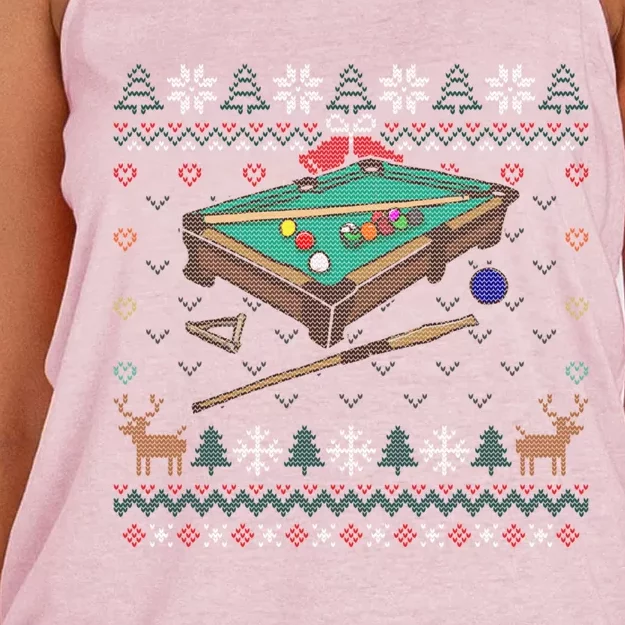 Billiards Ugly Christmas Sweater Ball Sports Player Gift Women's Knotted Racerback Tank