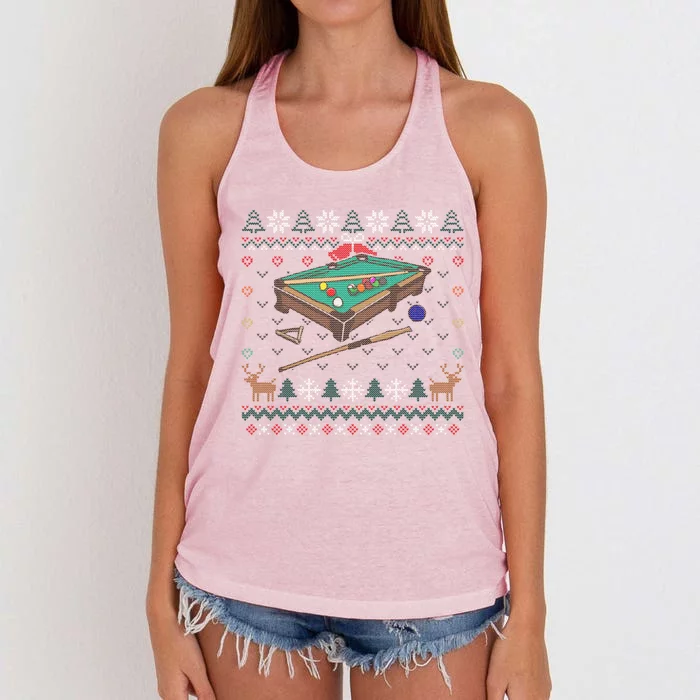 Billiards Ugly Christmas Sweater Ball Sports Player Gift Women's Knotted Racerback Tank