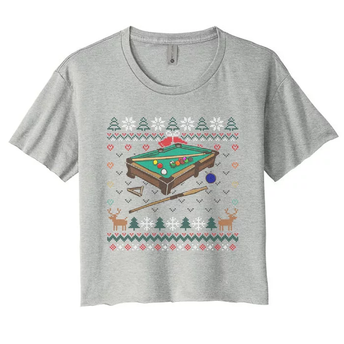 Billiards Ugly Christmas Sweater Ball Sports Player Gift Women's Crop Top Tee