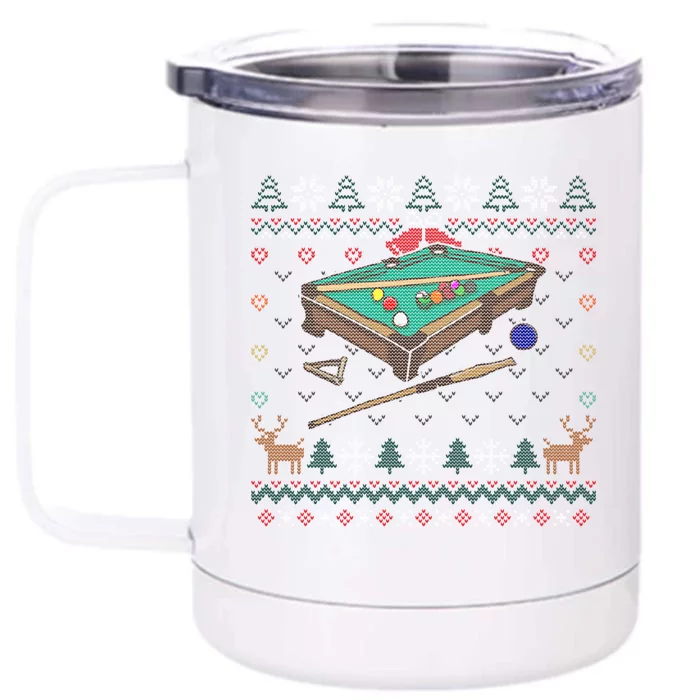 Billiards Ugly Christmas Sweater Ball Sports Player Gift Front & Back 12oz Stainless Steel Tumbler Cup