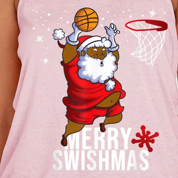 Basketball Ugly Christmas Sweater Xmas Funny Dunking Santa Women's Knotted Racerback Tank