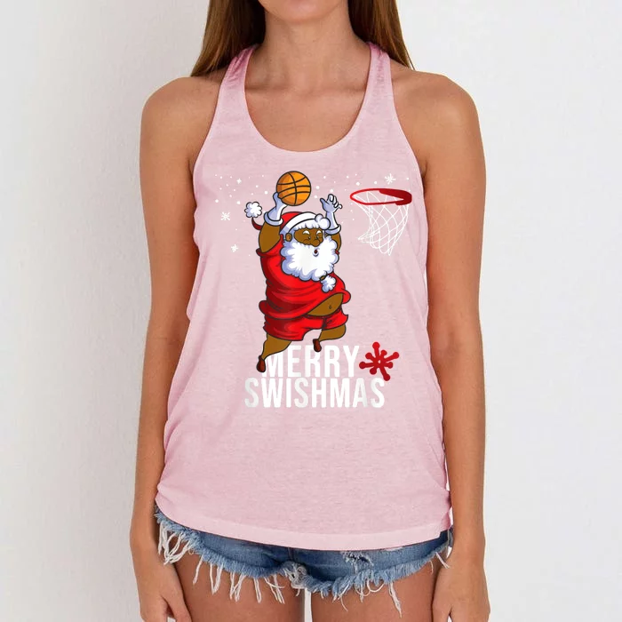 Basketball Ugly Christmas Sweater Xmas Funny Dunking Santa Women's Knotted Racerback Tank