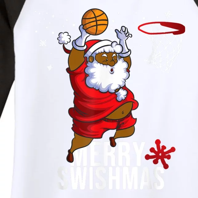 Basketball Ugly Christmas Sweater Xmas Funny Dunking Santa Women's Tri-Blend 3/4-Sleeve Raglan Shirt