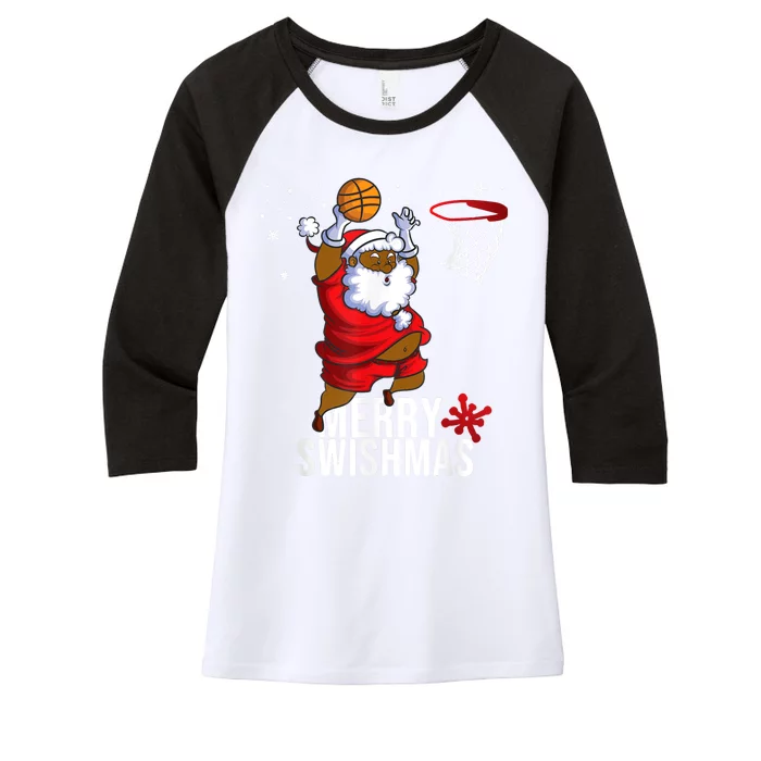 Basketball Ugly Christmas Sweater Xmas Funny Dunking Santa Women's Tri-Blend 3/4-Sleeve Raglan Shirt