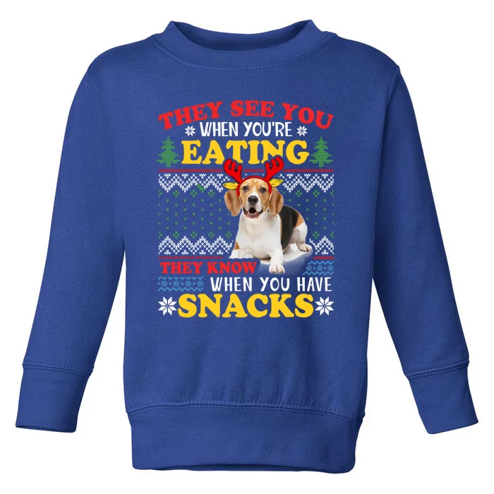 Beagle Ugly Christmas They See You're Eating Xmas Gift Toddler Sweatshirt