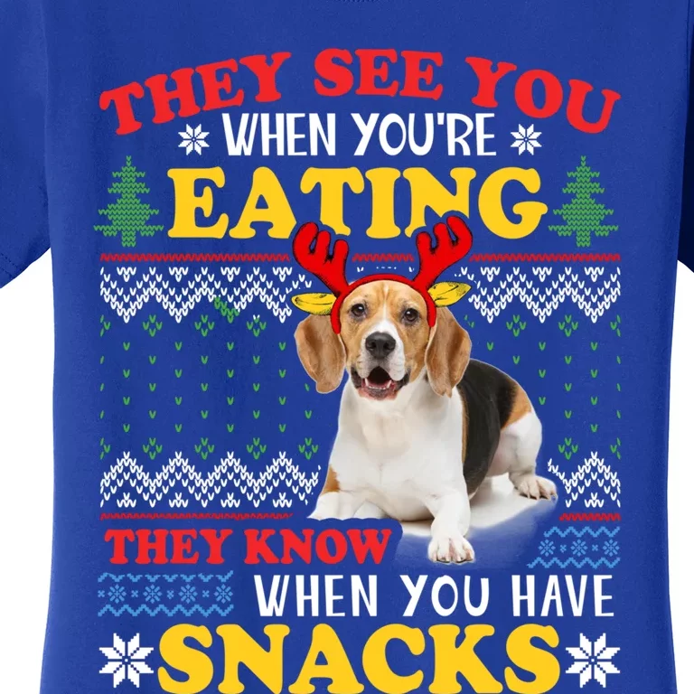 Beagle Ugly Christmas They See You're Eating Xmas Gift Women's T-Shirt