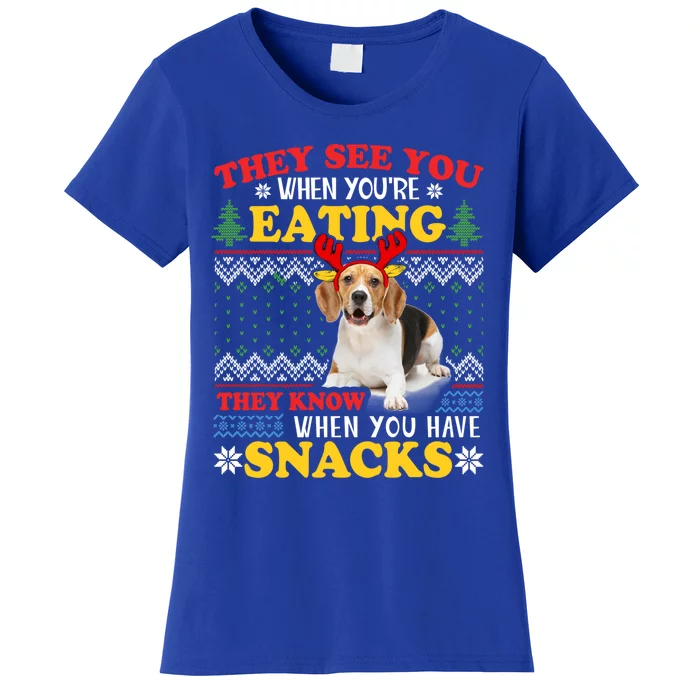 Beagle Ugly Christmas They See You're Eating Xmas Gift Women's T-Shirt