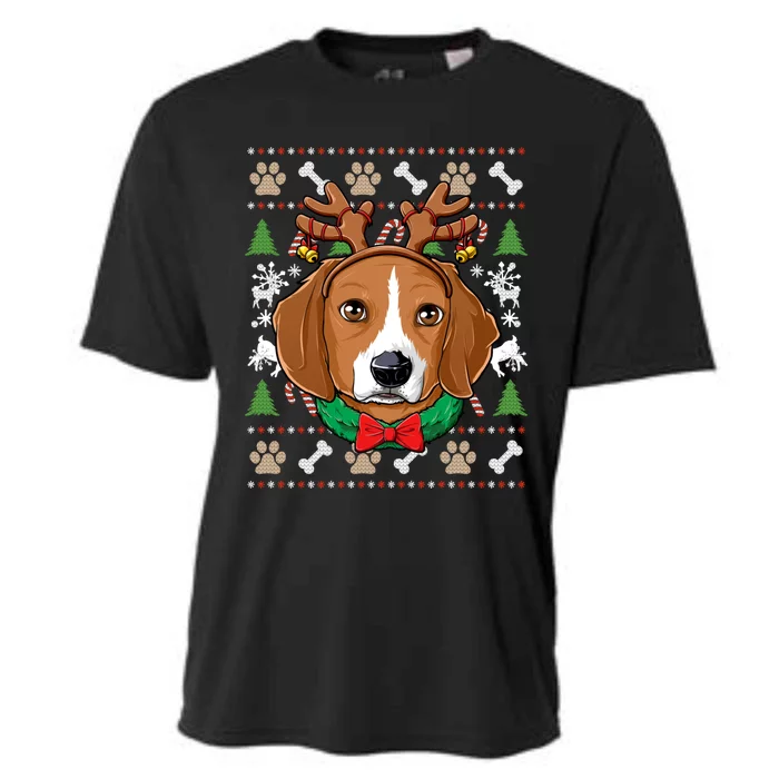 Beagle Ugly Christmas Reindeer Antlers Xmas Girls Gift Cooling Performance Crew T-Shirt