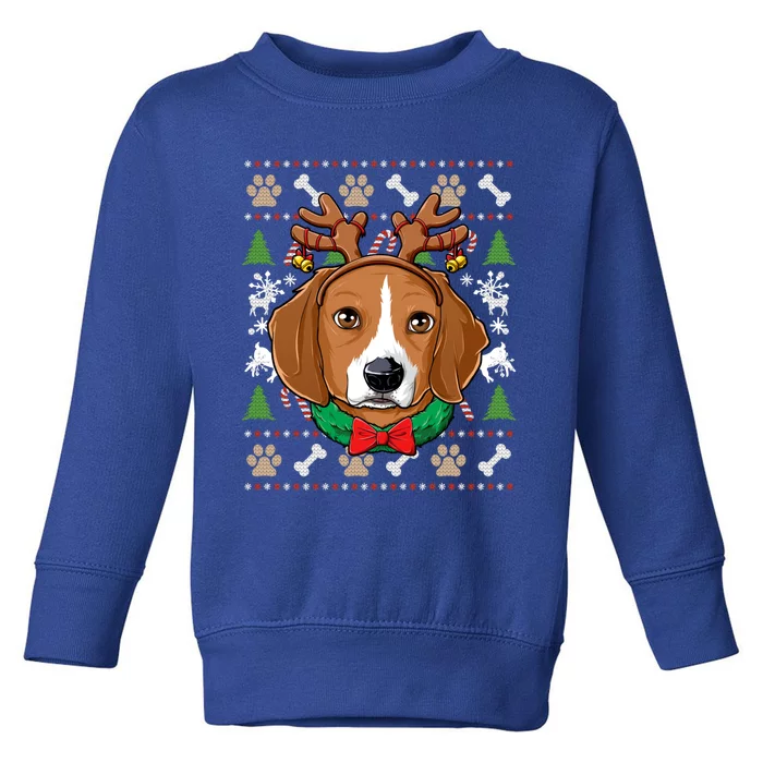 Beagle Ugly Christmas Reindeer Antlers Xmas Girls Gift Toddler Sweatshirt