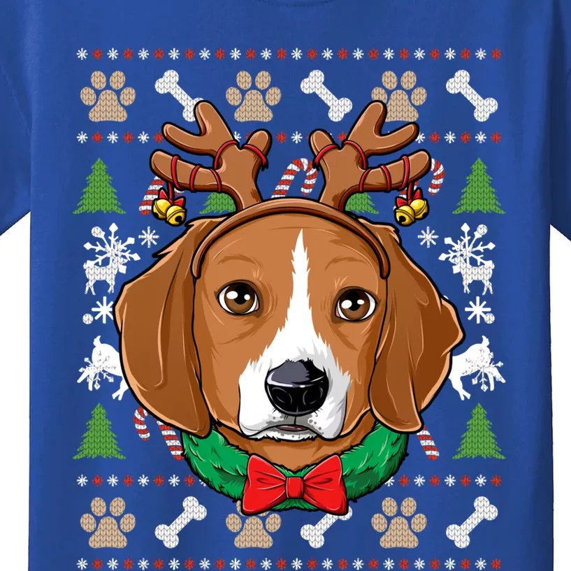 Beagle Ugly Christmas Reindeer Antlers Xmas Girls Gift Kids T-Shirt