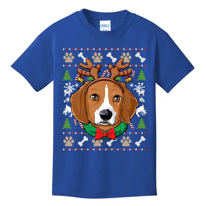 Beagle Ugly Christmas Reindeer Antlers Xmas Girls Gift Kids T-Shirt