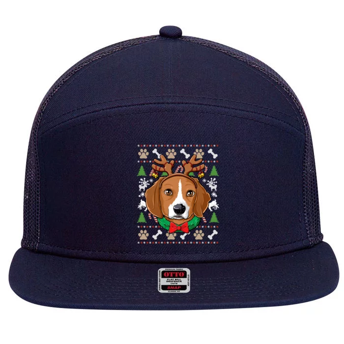 Beagle Ugly Christmas Reindeer Antlers Xmas Girls Gift 7 Panel Mesh Trucker Snapback Hat