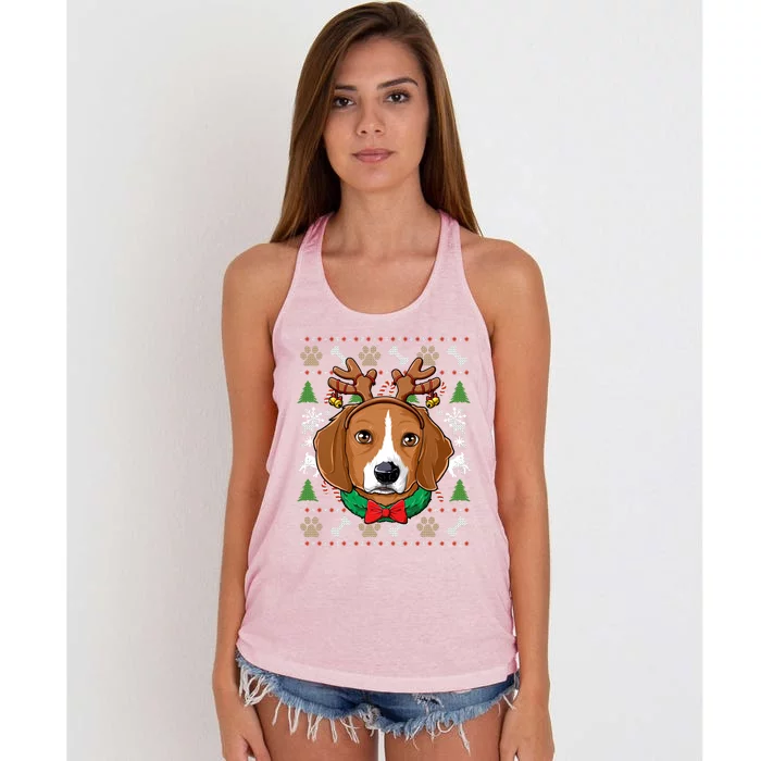 Beagle Ugly Christmas Reindeer Antlers Xmas Girls Gift Women's Knotted Racerback Tank