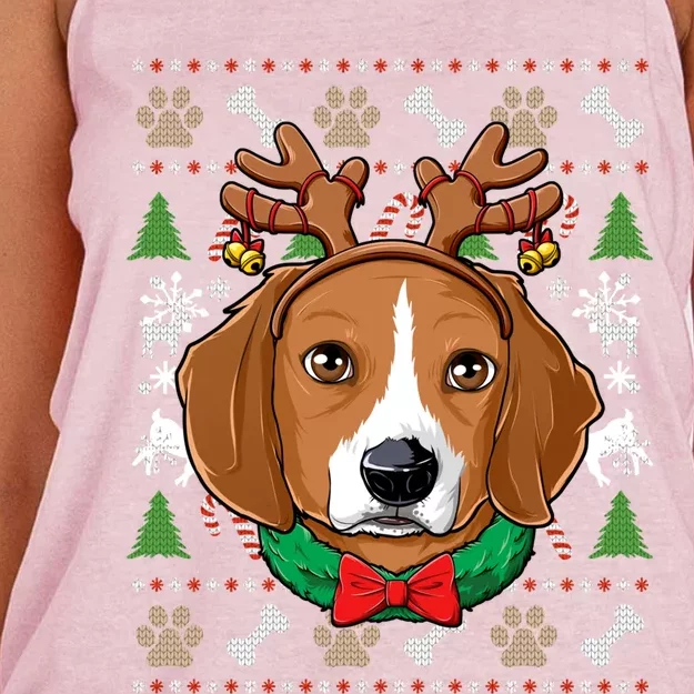 Beagle Ugly Christmas Reindeer Antlers Xmas Girls Gift Women's Knotted Racerback Tank