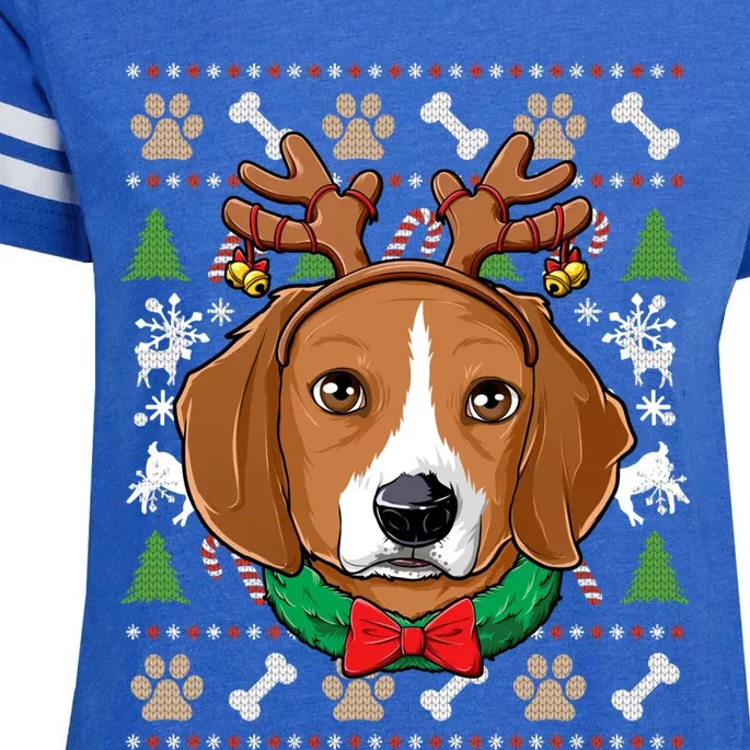 Beagle Ugly Christmas Reindeer Antlers Xmas Girls Gift Enza Ladies Jersey Football T-Shirt