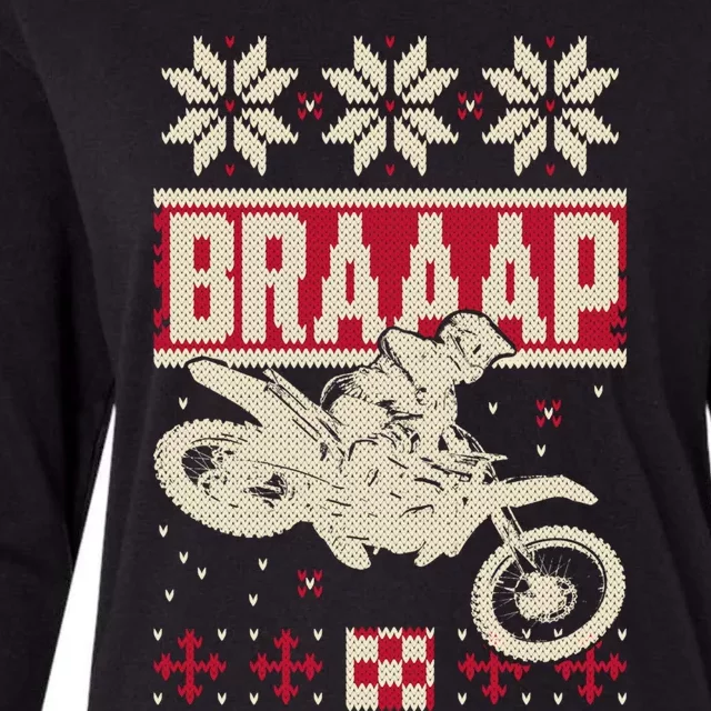 Braaap Ugly Christmas Funny Motocross Dirt Bike Gift Womens Cotton Relaxed Long Sleeve T-Shirt