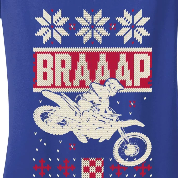 Braaap Ugly Christmas Funny Motocross Dirt Bike Gift Women's V-Neck T-Shirt