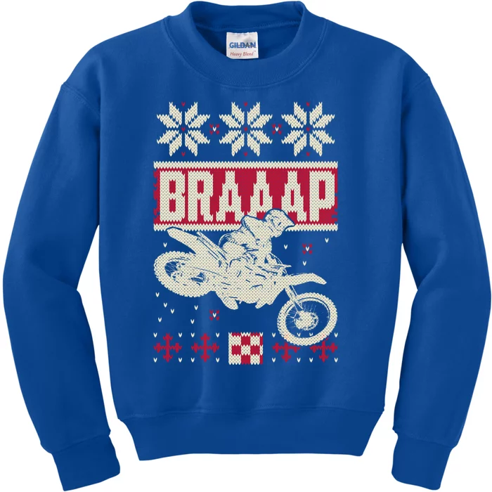 Braaap Ugly Christmas Funny Motocross Dirt Bike Gift Kids Sweatshirt