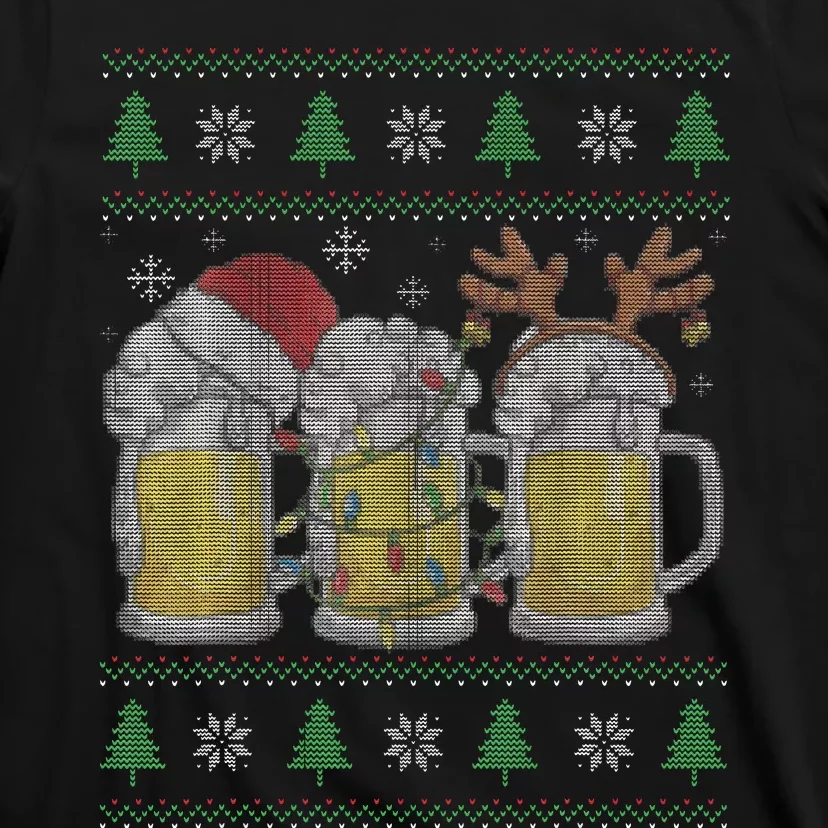 Beer ugly christmas sweater santa beer mugs ale lover xmas T-Shirt