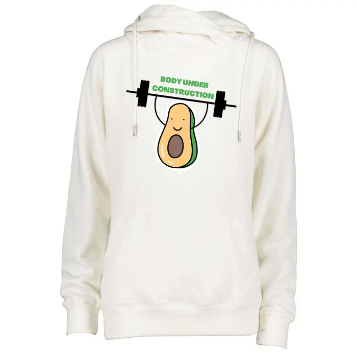 Body Under Construction Funny Motivational Workout Gym Lover Womens Funnel Neck Pullover Hood