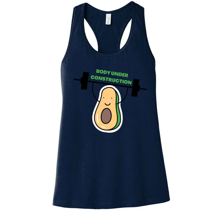 Body Under Construction Funny Motivational Workout Gym Lover Women's Racerback Tank