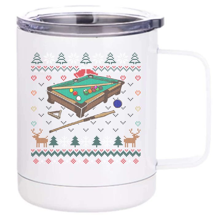 Billiards Ugly Christmas Sweater Ball Sports Player Gift Front & Back 12oz Stainless Steel Tumbler Cup