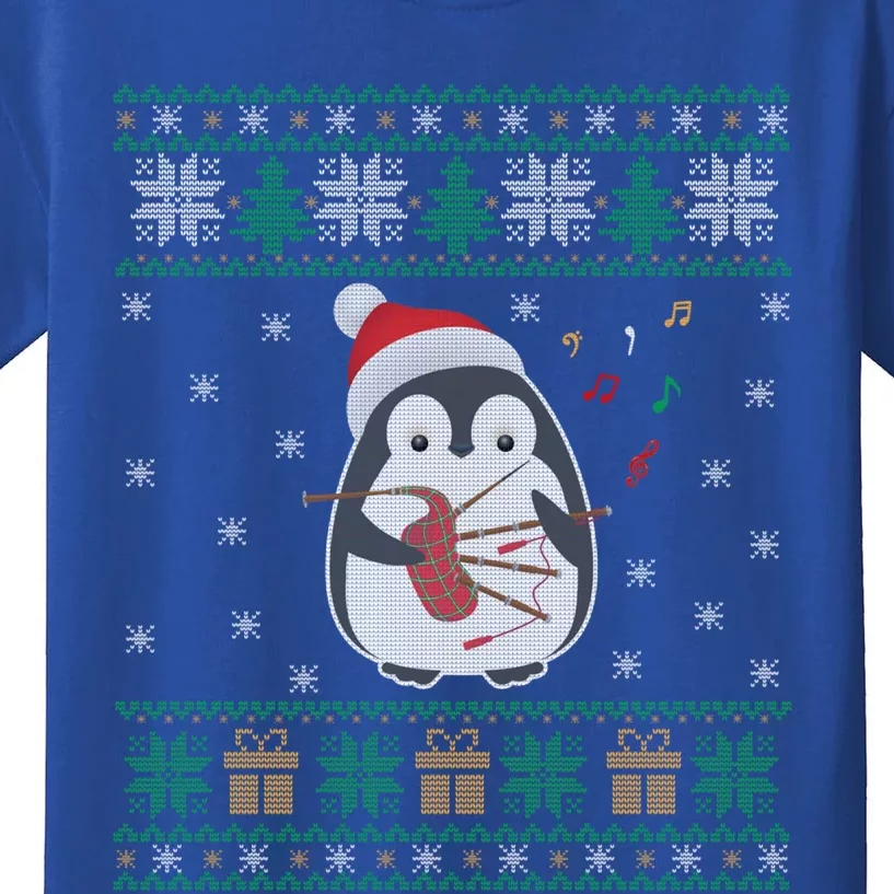 Bagpipes Ugly Christmas Sweater Penguin Xmas Family Matching Cute Gift Kids T-Shirt