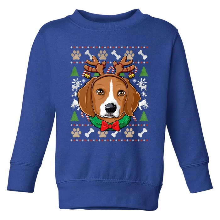 Beagle Ugly Christmas Reindeer Antlers Xmas Gift Toddler Sweatshirt