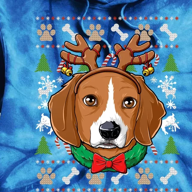 Beagle Ugly Christmas Reindeer Antlers Xmas Gift Tie Dye Hoodie