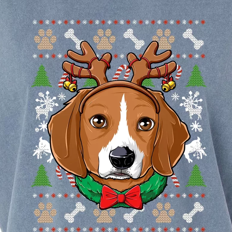 Beagle Ugly Christmas Reindeer Antlers Xmas Gift Garment-Dyed Women's Muscle Tee