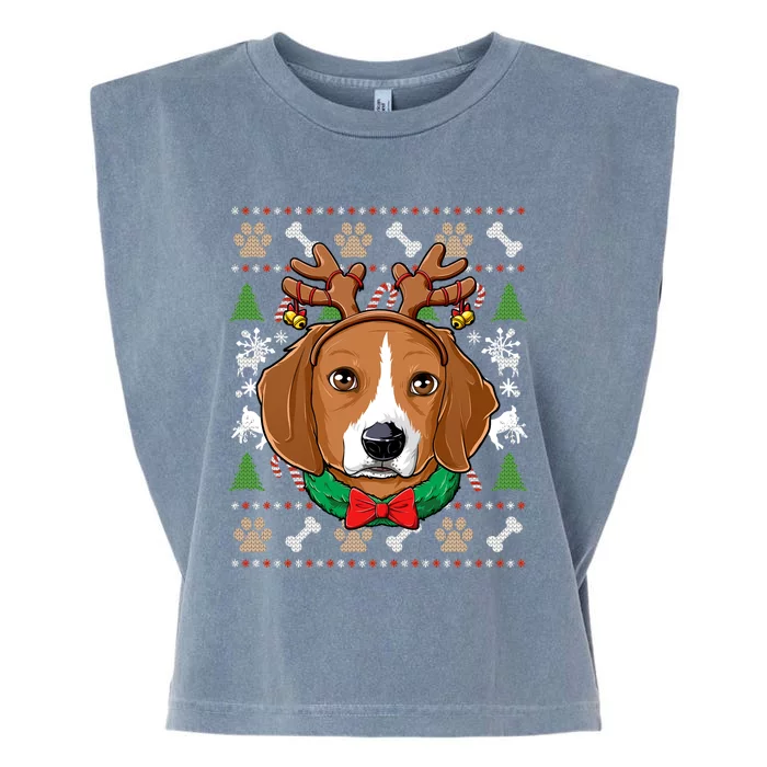 Beagle Ugly Christmas Reindeer Antlers Xmas Gift Garment-Dyed Women's Muscle Tee