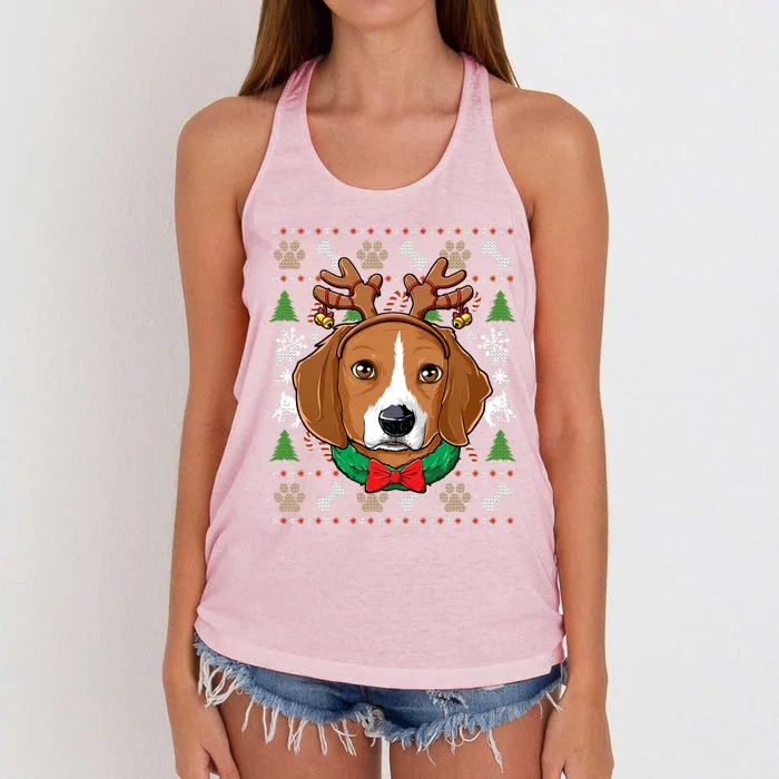 Beagle Ugly Christmas Reindeer Antlers Xmas Gift Women's Knotted Racerback Tank