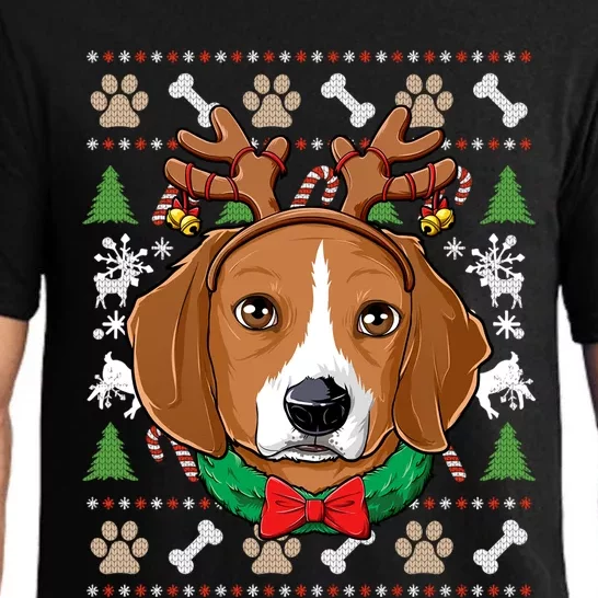 Beagle Ugly Christmas Reindeer Antlers Xmas Gift Pajama Set