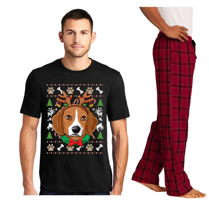 Beagle Ugly Christmas Reindeer Antlers Xmas Gift Pajama Set