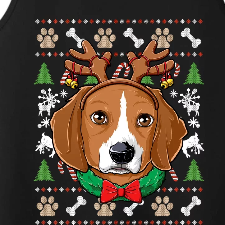 Beagle Ugly Christmas Reindeer Antlers Xmas Gift Performance Tank