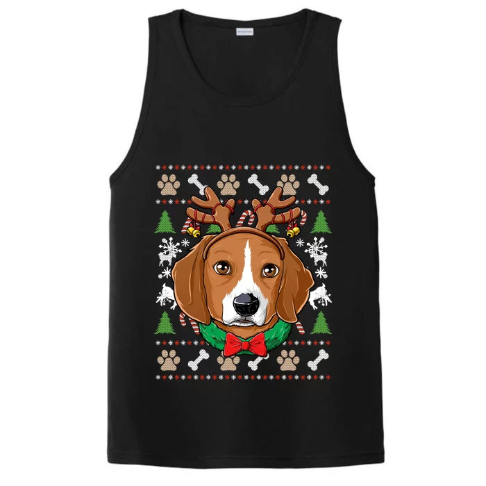 Beagle Ugly Christmas Reindeer Antlers Xmas Gift Performance Tank