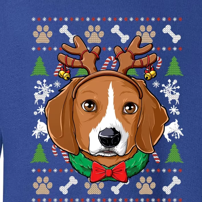 Beagle Ugly Christmas Reindeer Antlers Xmas Gift Toddler Sweatshirt