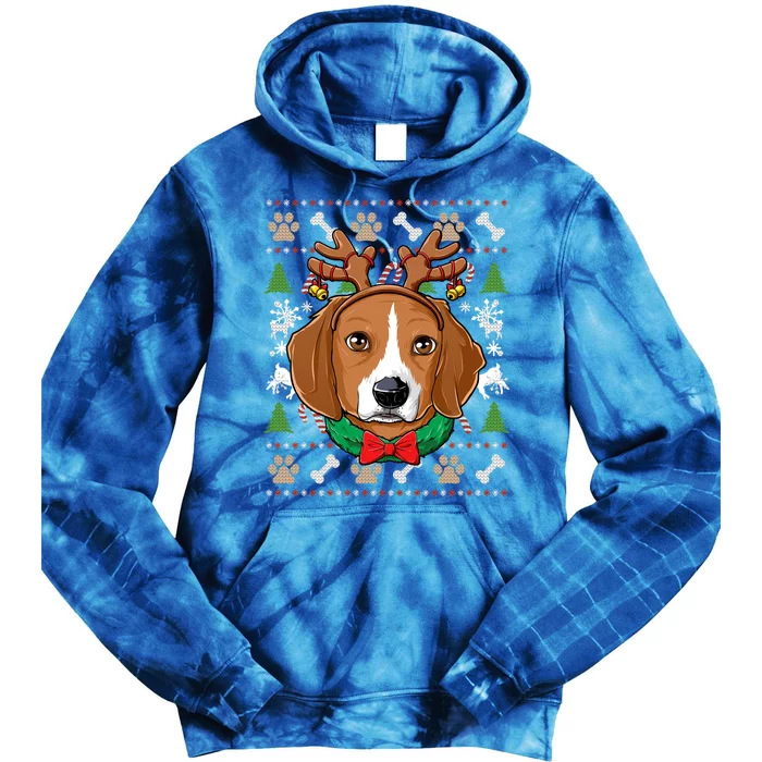 Beagle Ugly Christmas Reindeer Antlers Xmas Gift Tie Dye Hoodie