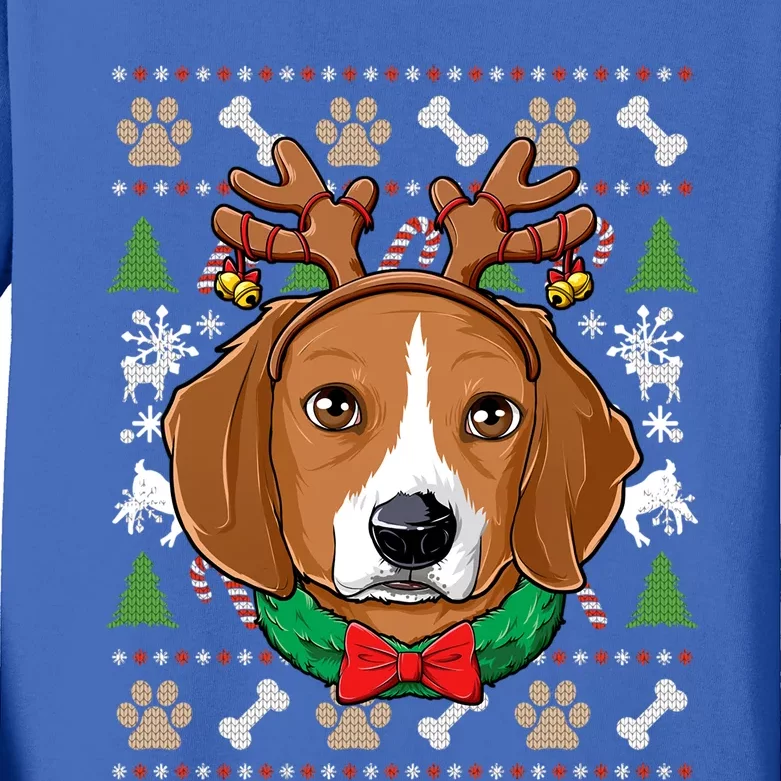 Beagle Ugly Christmas Reindeer Antlers Xmas Gift Kids Long Sleeve Shirt