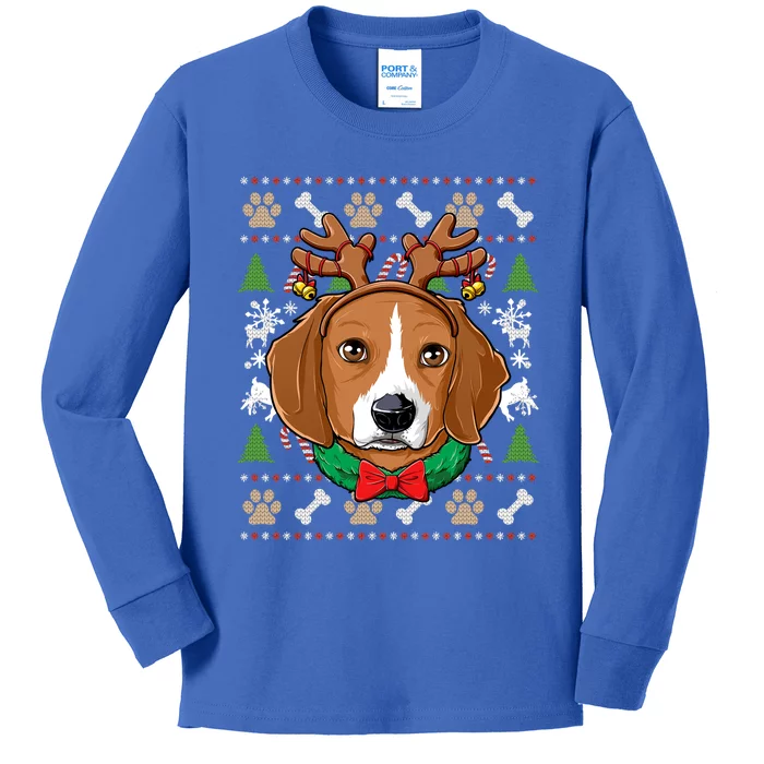 Beagle Ugly Christmas Reindeer Antlers Xmas Gift Kids Long Sleeve Shirt