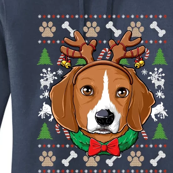 Beagle Ugly Christmas Reindeer Antlers Xmas Gift Women's Pullover Hoodie