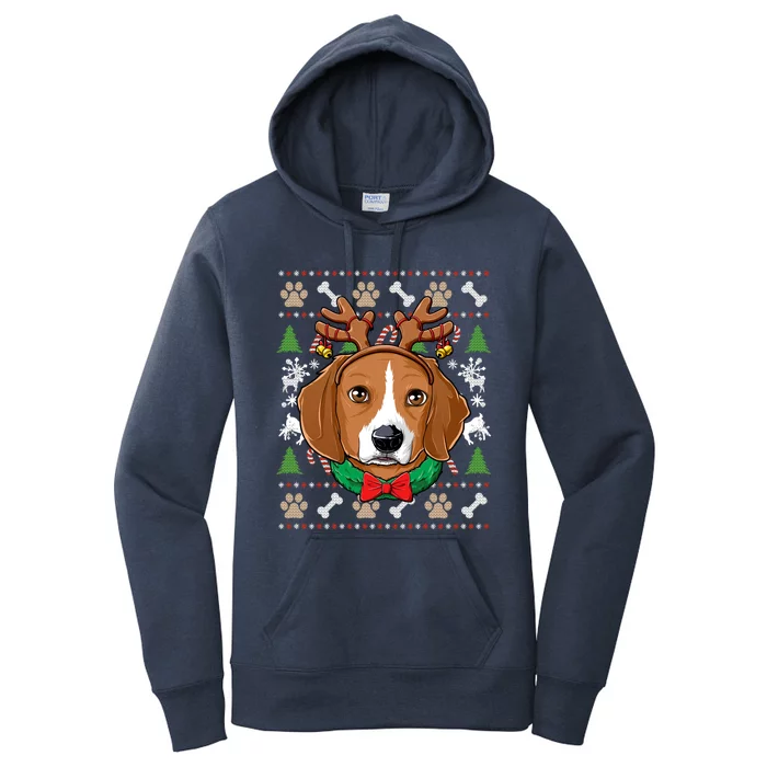 Beagle Ugly Christmas Reindeer Antlers Xmas Gift Women's Pullover Hoodie