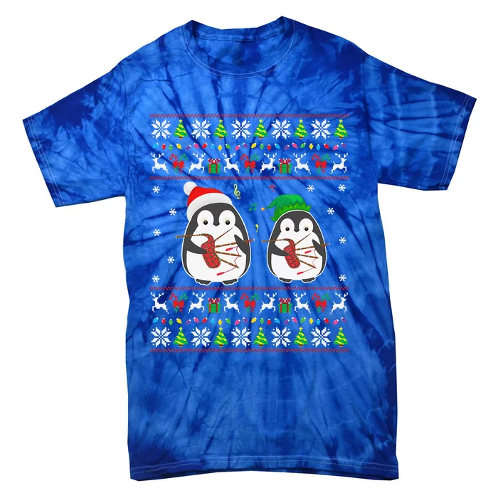 Bagpipes Ugly Christmas Funny Elf Santa Penguin Matching Tie-Dye T-Shirt