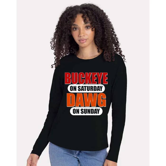 Buckeye On Saturday Dawg On Sunday Womens Cotton Relaxed Long Sleeve T-Shirt