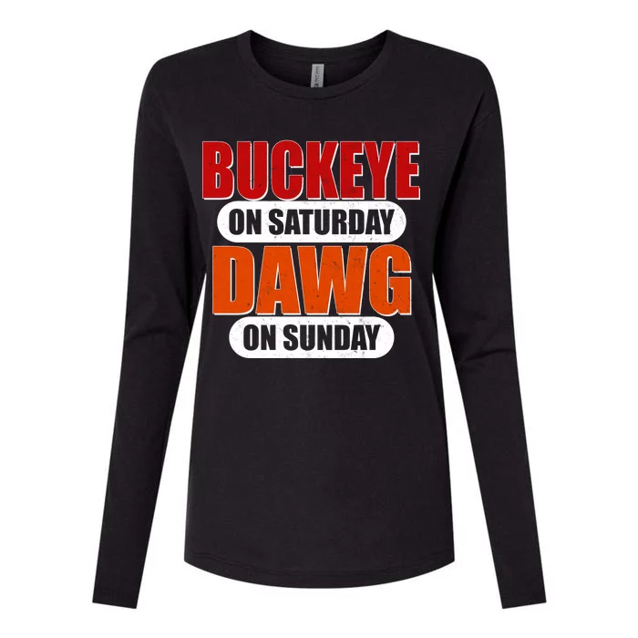 Buckeye On Saturday Dawg On Sunday Womens Cotton Relaxed Long Sleeve T-Shirt