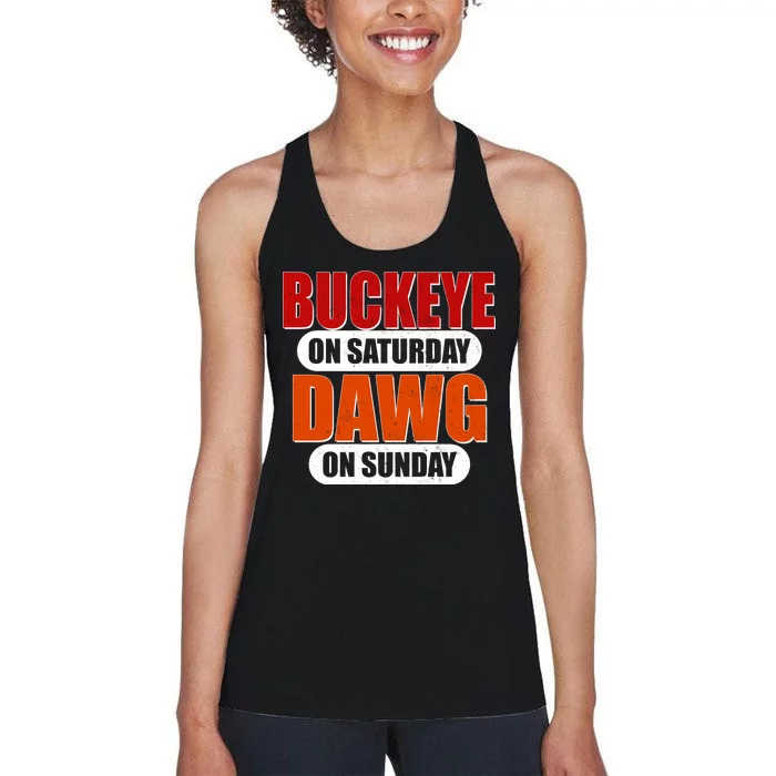 Buckeye On Saturday Dawg On Sunday Women's Racerback Tank