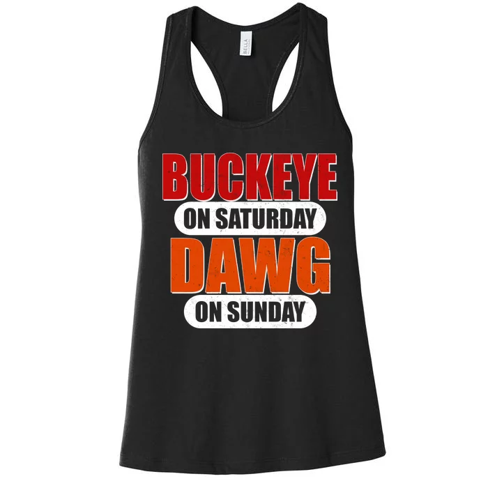 Buckeye On Saturday Dawg On Sunday Women's Racerback Tank