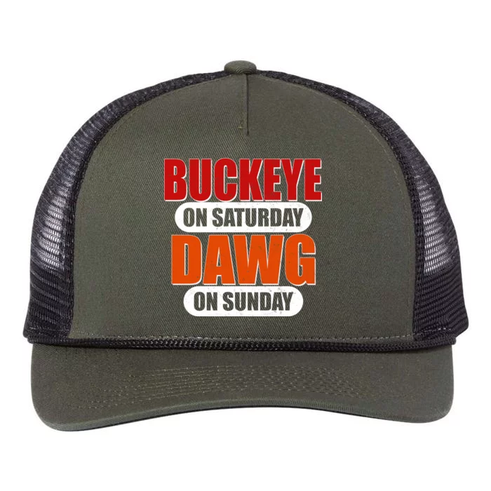 Buckeye On Saturday Dawg On Sunday Retro Rope Trucker Hat Cap